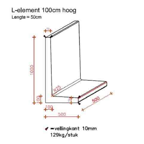 L elementen 100 cm hoog en 50 cm breed grijs