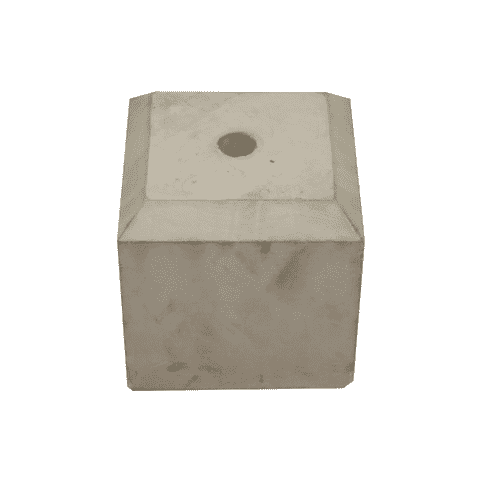 Betonpoer 20x20 en 20 cm hoog grijs met gat 3 cm en grote vellingkant
