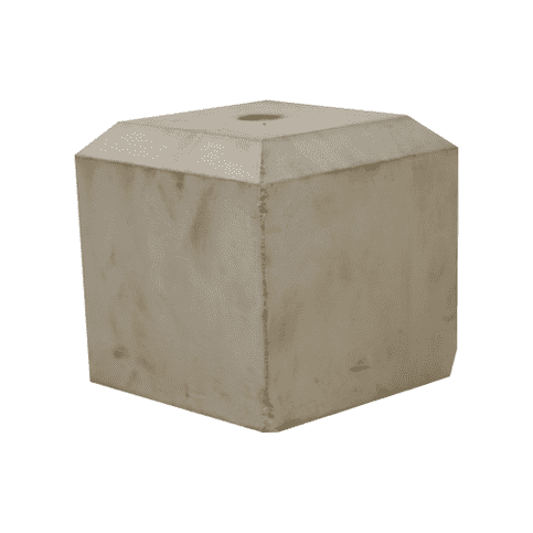Sokkel / Betonpoer 20x20 en 20 cm hoog grijs met gat 3 cm en grote vellingkant