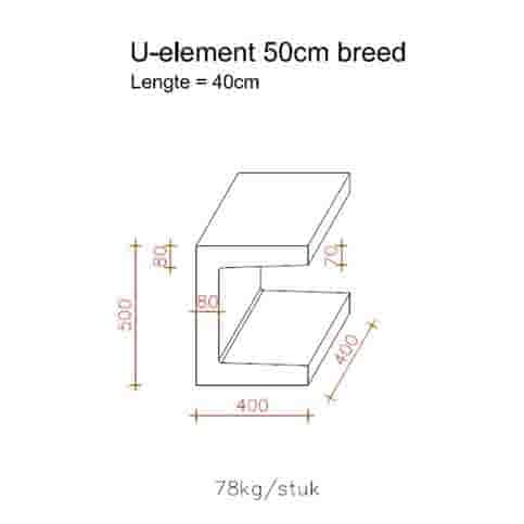 U elementen beton 50cm roestbruin