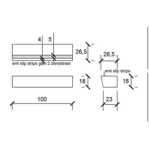 Traptreden 26,5/23x18x100 cm grijs met antislip rand