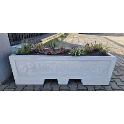Afzetblok/bloembak grijs beton met lepelgaten 156x50x50 cm met eigen logo?