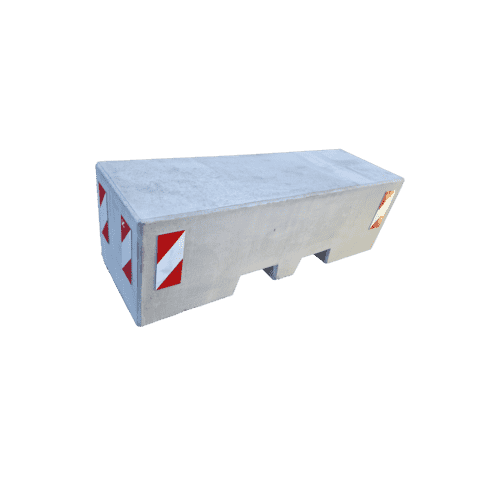 Afzetblok grijs beton met lepelgaten 156x50x50 cm met reflectorband