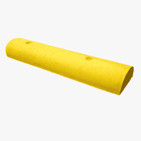 Varkensrug beton 1 kant rond en 1 kant recht geel met montage gaten