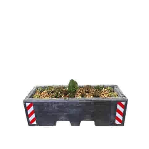 Afzetblok/bloembak antraciet beton met lepelgaten 156x50x50 cm gevuld + reflectieband