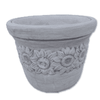 Sierlijke betonnen bloempot met zonnebloemmotief 39x39x30 cm