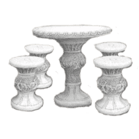 Klassieke betonnen tuinset met tafel en krukken