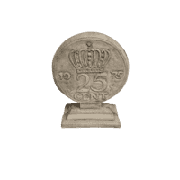 Betonnen kwartje beeld op voet H36 cm