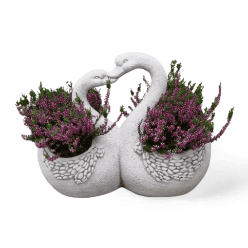 Romantische zwanen bloempot van beton 39 cm hoog
