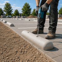 Varkensrug beton ROND grijs met montage gaten