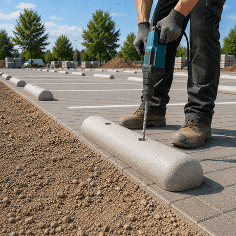 Varkensrug beton ROND grijs met montage gaten