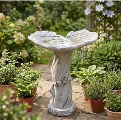 Betonnen vogelbad met boomstam 59 cm