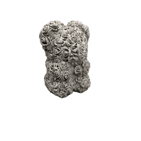 Betonnen Beer met Roosjes Klein Tuinbeeld H22 cm