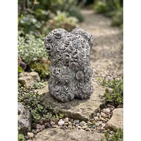 Betonnen Beer met Roosjes Klein Tuinbeeld H22 cm