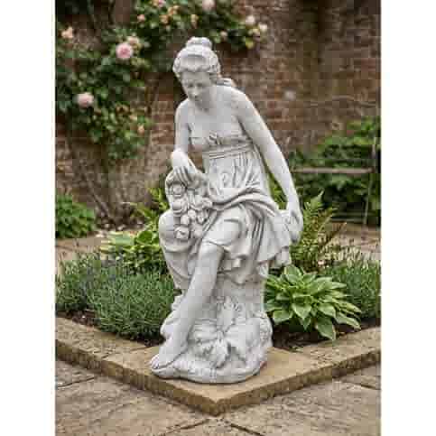 Betonnen tuinbeeld Elegante vrouw met bloemen 121 cm
