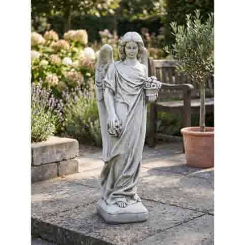 Betonnen tuinbeeld Engel met bloemen 104 cm