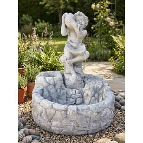 Tuinornament fontein met cherubijn - 100 cm hoog