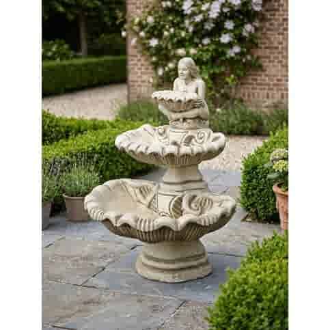 Luxe dubbele tuinfontein met cherubijn 110 cm