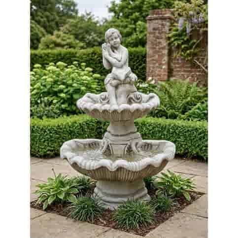 Decoratieve betonnen fontein met dubbele cherubijn sculptuur