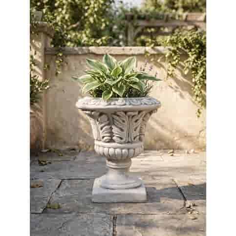 Betonnen bloempot met bladmotief - 29 cm hoog