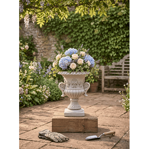 Betonnen bloempot met bloemmotief - Hoogte 30 cm