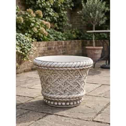 Betonnen bloempot met bloemen en touw-motief 45 cm